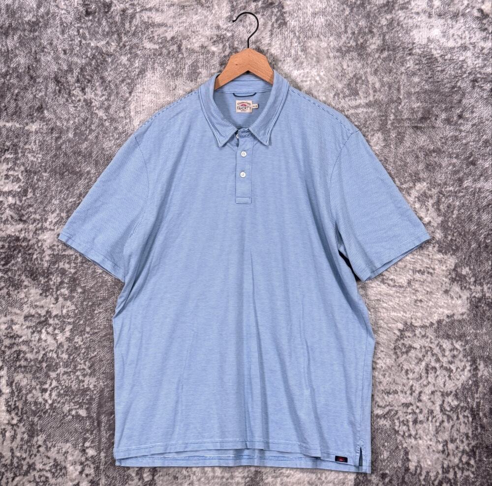 Faherty Movement Polo Shirt XXL Mens Blue Striped Short Sleeve